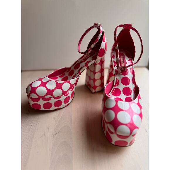 Larroudé Ari Polka Dot Patent Leather Ankle-Strap Platform Pumps size 5.5 - Picture 9 of 10